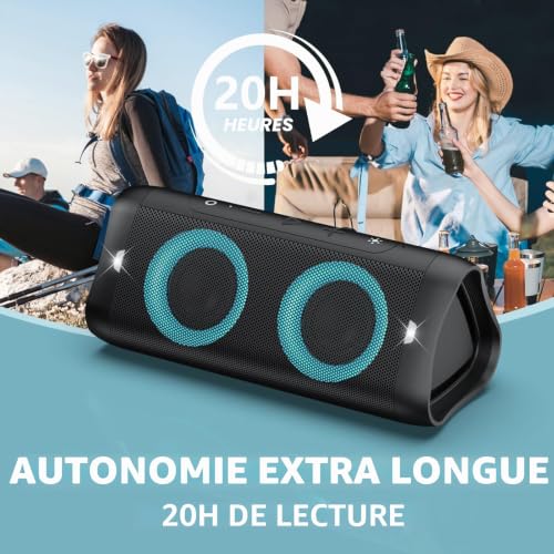 Enceinte Bluetooth sans fil étanche noire avec basses 30W AUX