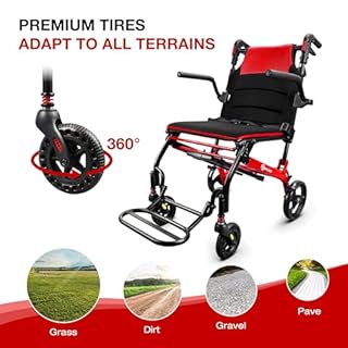 Wheelchairs for Adults Transport Chair Lightweight Foldable with Telescopic Handle, 18-Inch Seat Width Portable Folding Travel Wheel Chairs for Seniors