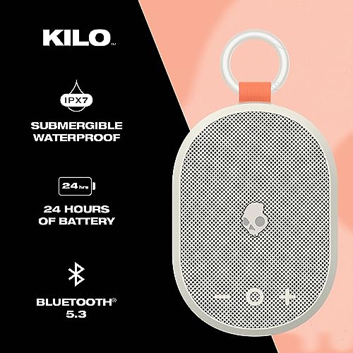 Image of Skullcandy Kilo Wireless Bluetooth Speaker - IPX7 Waterproof Mini Bluetooth Speaker with 24 Hour Battery, Downward Firing Passive Radiator, and True Wireless Pairing - Perfect for Outdoor (Bone)
