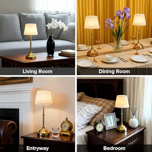 keysays 2 Pack Cordless Table Lamp, Rechargeable Desk Lamp with Fabric Shade, Battery Operated Lamp 3 Color Stepless Dimming, Small Touch Bedside Lamp Home Decor for Dining, Counter (Brushed Gold) by keysays - Image 9