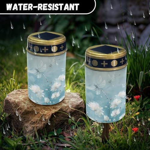 Image of Dragonfly Light for Prayer Cemetery Solar Lights for Grave Cemetery Decor Candle Lamp Waterproof Solar Power Light Eternal Lights for Graves Cemetery Memorial Gift 2 Pcs
