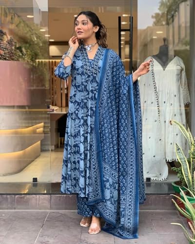 Image of Nermosa A-Line Printed Kurta set for women with Dupatta (IN, Alpha