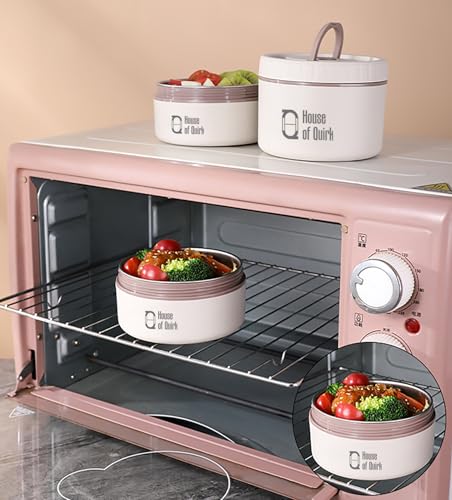 Image of House of Quirk 304 Stainless Steel Bento Lunch Box for Adults, 3 Stackable Containers with Insulated Thermal Case, Microwave Safe & Portable 2 x 420ml & 1 x 620ml (Beige)