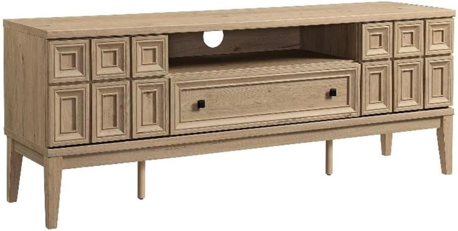Modway Samos Retro TV Stand with Geometric Pattern in Light Oak - Vintage TV Console Cabinet with Storage and Cable Management - Low Profile TV Stand for Living Room