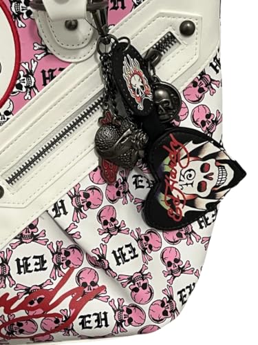 Bolso tipo tote ED HARDY en rosa y blanco con charm de diamantes de imitación y lema 'Love Kills Slowly' miniatura 2