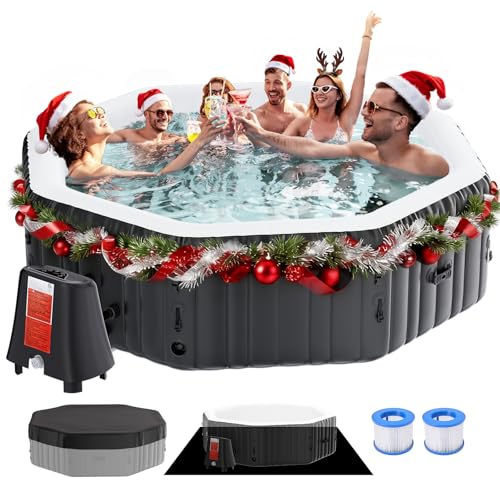 Inflatable Hot Tub, 4-6 Person Large Polygon Portable Blow Up Hot Tub, Leak-Proof PVC Outdoor Spa
