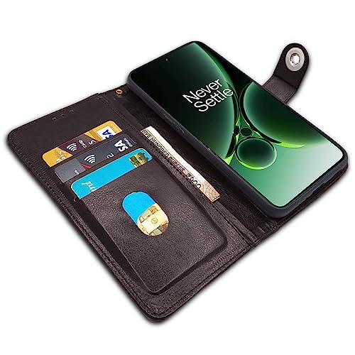 Image of Pikkme OnePlus Nord 3 5G Flip Cover Leather Finish | Inside TPU with Card Pockets | Wallet Stand and Shock Proof | Complete Protection Button Flip Case (Coffee)