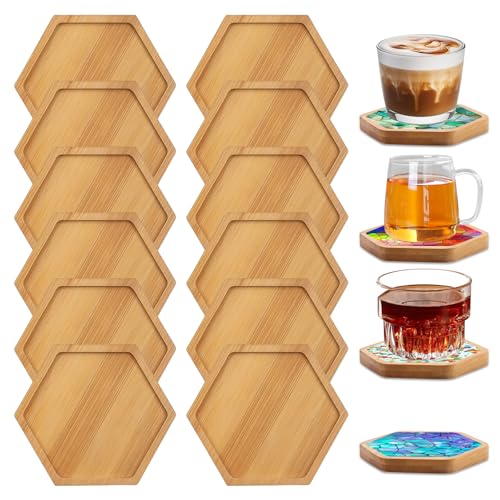 12 Stück Bambus-Mosaik-Untersetzer, Bambus Untersetzer, Mosaik Untersetzerr, Leere Bodenschalen für Bastelarbeiten, Untersetze Bambuss, Trinkbecher Untersetzers, für Pflanzen, Trinkbecher