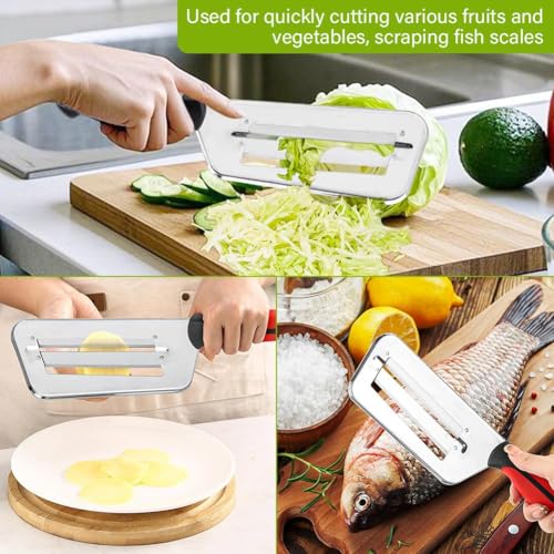 Image of Multi-Functional Stainless Steel Vegetable Peeler with Wooden Handle (Cabbage Hand Slicer Shredder)