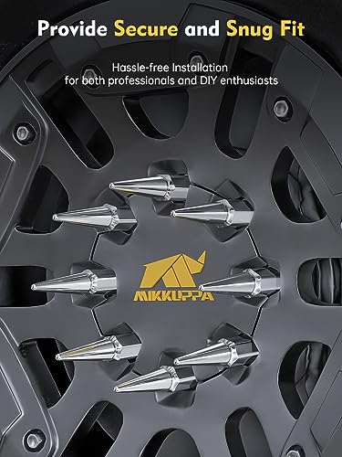 Image of MIKKUPPA M14x1.5 32PCS Spike Lug Nuts, Replacement for Chevy Silverado Suburban GMC Sierra Yukon Ford F250 F350 RAM 2500 3500 Aftermarket Wheel, Chrome 4.4 inch Tall Acorn Tire Nuts with Socket Key