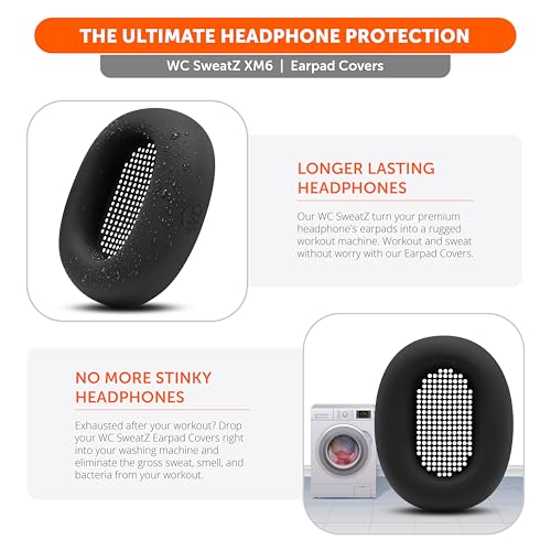 Image of WC SweatZ XM6 - Patented Silicone Earpad Sweat Covers Compatible with Sony WH-1000XM6 by Wicked Cushions | Does not fit WC PadZ XM6 XL | Sweatproof & Easily Washable | Black