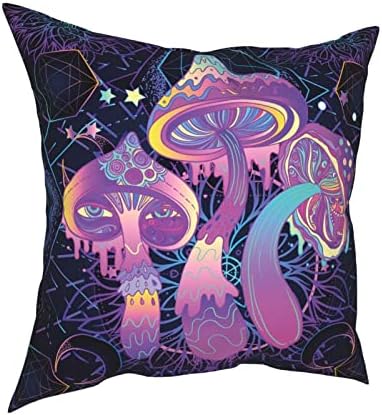 Wqaoud Psychedelic Art Mushrooms Adolphe Throw Pillow Cover Square Cushion Case 18x18 Inch for Home Decorative Bedroom/Living Room/Car