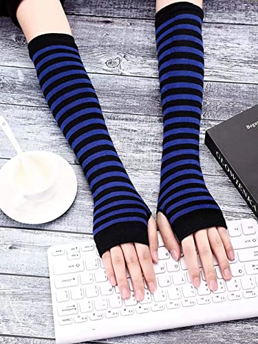 Image of Women's Long Knitted Fingerless Gloves Thumbhole Stretch Arm Warmers | Stretchy soft knitted arm warmers for women, comfortable thumbhole design, ideal daily winter hand sleeve accessories