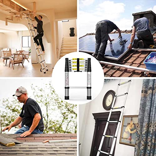 8.5 FT Aluminum Telescoping Ladder Collapsible Extension Ladder with Traceless Alu Tube Design Spring Loaded Locking Mechanism for Outdoor Indoor Use 330 Pound Capacity Black