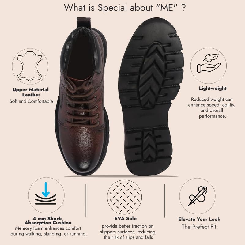 Image of FAUSTO Men Genuine Leather Lace Up Ankle Boots | High Ankle Shoes | Featherlite Memory Cushion Boots | Casual and Work Wear