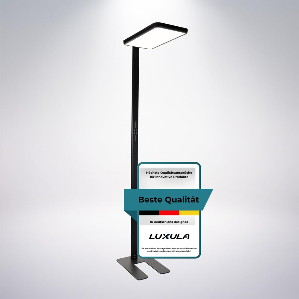 LUXULA LED Büro Stehleuchte, dimmbar, CRI>98 Vollspektrum, UGR<16 blendfrei, RG0 Blaulichtfilter, 4000K Neutralweiß, 2x 50W Uplight und Downlight, 7000lm, schwarz - Arbeitsplatz Stehlampe Deckenfluter