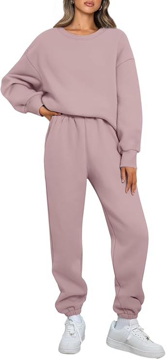 AUTOMET Womens 2 Piece Outfits Sweatsuit Oversized Sweatshirt Lounge Sets Baggy Sweatpants Fall Fashion with Pockets