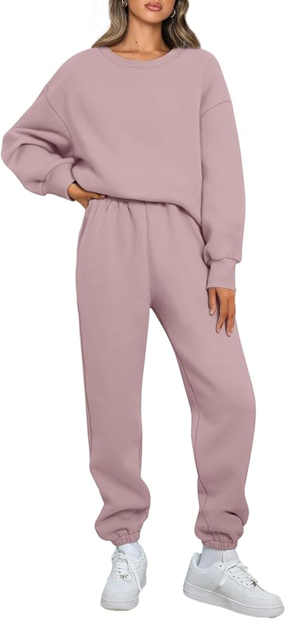 AUTOMET Womens 2 Piece Outfits Sweatsuit Oversized Sweatshirt Lounge Sets Baggy Sweatpants Fall Fashion with Pockets