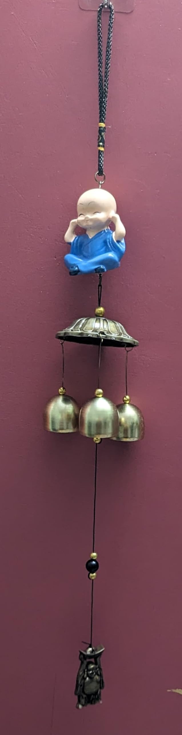 Buddha with 3 Bells Wind Chimes Hanging Home Decor Feng Shui Windchimes for Home, Balcony, Garden, Gallery, Bedroom with Good Sound (15 Inch, Multicolor)-image-24