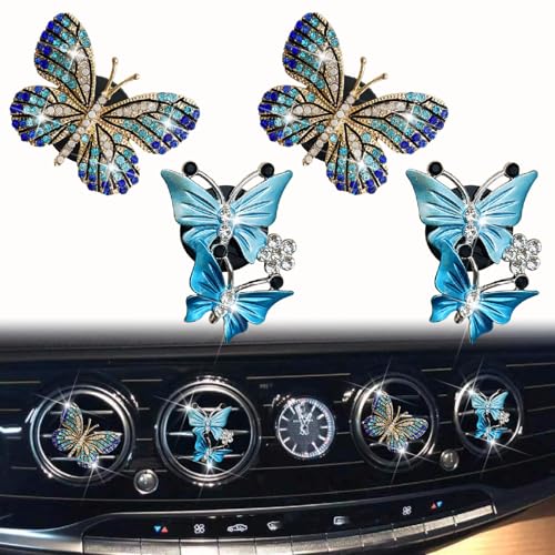 Image of 4 Pcs Blue Bling Butterfly Car Air Fresheners Vent Clips Diffuser Vent Clip Rhinestone Diamond Decoration Car Interior Decor Cute Accessories for Women, Automotive Air Fresheners（2 styles）