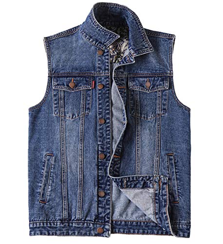 Image of Men's Casual Button Up Denim Vest Vintage Sleeveless Jeans Vest Jacket
