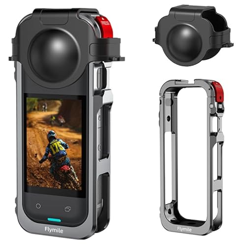 Insta360 X5 対応 カメラ 拡張ケージ アルミ合金製ケージ+シリコン製レンズプロテクター 1/4のネジ穴 デュアル コールドシューマウント付き 映画撮影 VLOG ビデオ用