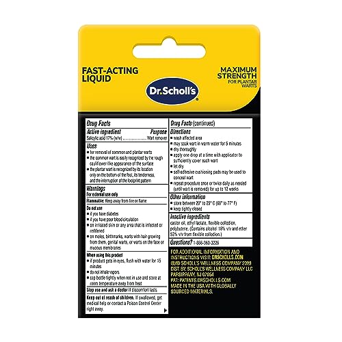 dr scholl39s clear away plantar wart remover liquid for feet 13 fl oz 20 thick cushioning pads  fast acting amp clinically proven wart removal safe to use on kids ages 4