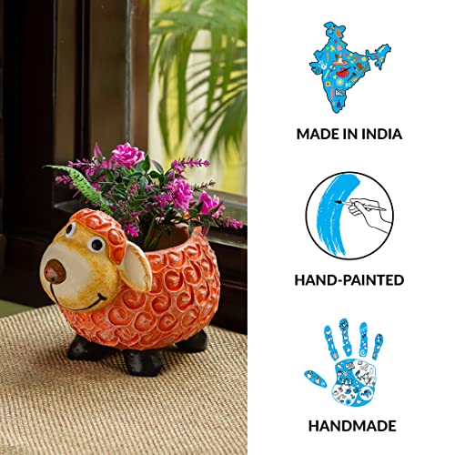 Image of ExclusiveLane 'Cheerful Sheep' Handmade & Handpainted Terracotta Planters for Living Room & Garden Decoration Items Outdoor (8 Inches)