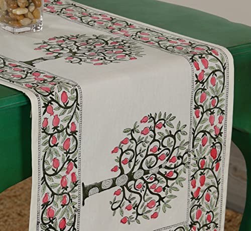 Image of Ravaiyaa - Attitude is Everything Hand Block Printed Cotton Table Runner | Floral Printed Table Runner for Home Decor, Kitchen | 60 x 16 Inch-(Green Tree)