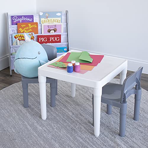 Humble Crew Kids Dry Erase Plastic Table And 2 Set, White Table & Grey Chairs, 20 X 20 X 17Inches, 12 X 11 X 18 Inches #TOP1