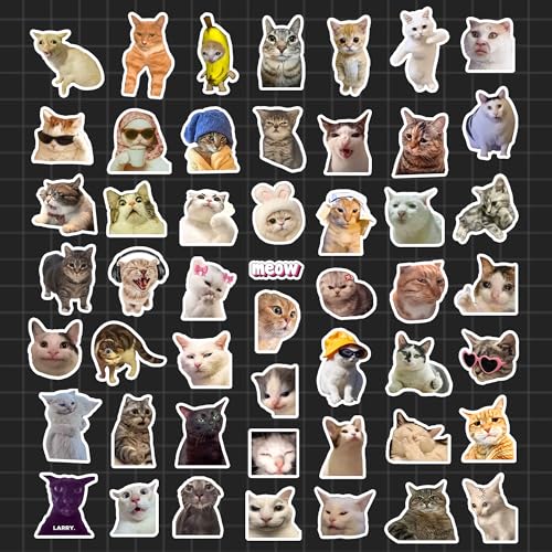 Image of Cat Meme Sticker Pack (50+ Stickers) | Internet Viral Cat Memes | Funny & Cute Designs | Glossy Premium Vinyl | Waterproof Stickers for Laptop & Phone