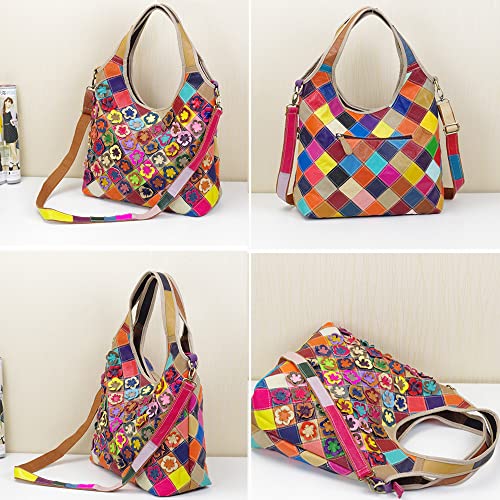 Image of Downupdown Genuine Leather Handbags for Women Designer Shoulder Bag 3D Floral Hobo Tote Bags Satchel Purses Crossbody Bag