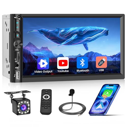 Inefala Radio Coche 2 DIN Carplay inalámbrico Android Auto con Pantalla 7 Pulgadas, 2 DIN Autoradio Bluetooth con Reproducción vídeo Youtube, Radio FM, Mirror Link, USB, AUX, SWC, Mic, Cámara Trasera