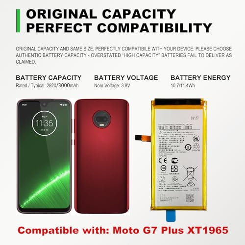 Image of GREEN FUSION Compatible with Moto G7 Plus XT1965 Cellphone Battery Replacement Kit JG40, Includes Repair Tools