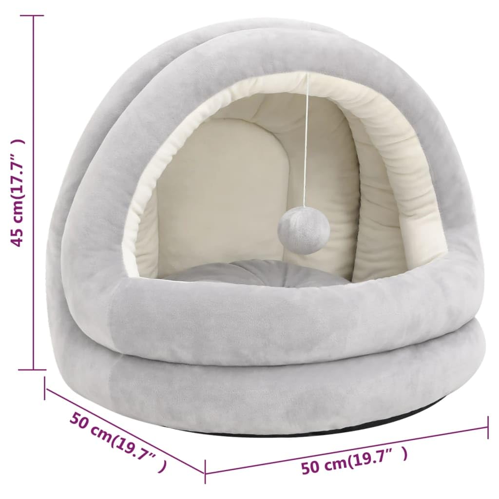 Katzenbett kuschelige Katzenhöhle 50x50x45 cm weiches Fleece Haustierbett für Katzen und kleine Hunde rutschfeste Unterseite mit Spielball