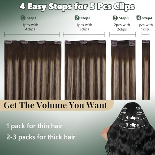 Image of Ugeat Human Hair Clip in Extensions Balayage 12 Inch 5pcs 85g Softness