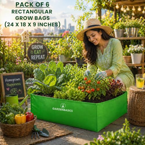 Image of HDPE 260 GSM Rectangular Grow Bag (24x18x9 Inch) | Ideal for Leafy Plant & Herbs | Reusable UV Stabilized Grow Bags for Terrace, Balcony & Kitchen Garden | Heavy Duty Vegetable Planter