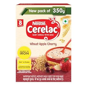 CERELAC Baby Cereal with Milk, Wheat Apple Cherry, Stage 2, From 8 to 24 Months, Source of Iron & Protein ,Bag-In-Box Pack 300g/350g (Weight May Vary upwards)