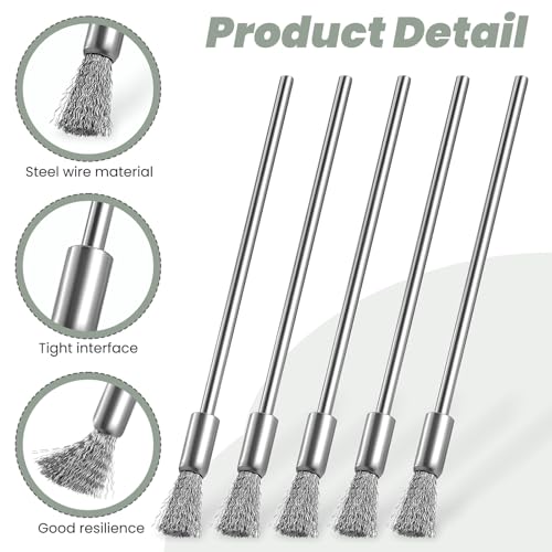Image of 10 Pcs Wire Brush, Stainless Steel Extended Cleaning End Brushes Small Wire Brush Extended Pen Polishing Rotary Tools Accessories 6 mm End Scrub, 3 mm Mandrel