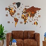 World Map, Wall Art Decor, Wood Map, 3D Wooden World Map, Large Map for Wall Colouful Wood Map, Housewarming gift, Office decoration (Medium Map - (59 x 31 inch), Country + State) -  Mapofx