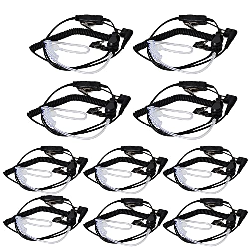 UAYESOK Security Earpiece 2 Pin Covert Air Acoustic Tube Radio Headset with PTT Mic (10 pcs), Black