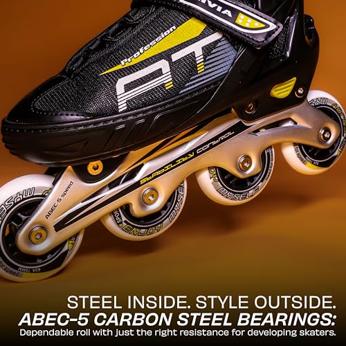 Image of Nivia Classic Inline Skate, Adjustable Inline Roller Skates for Unisex Adults, Outdoor Skating Shoes Roller Blades, 76mm Wheels for Smoother Rides (Large, Black /Yellow)
