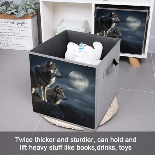 Boîtes de rangement pliables grand volume motif loup et lune - 7