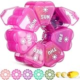 LANDNEOO Weekly Pill Organizer 2 Times a Day, Cute Double-Sided AM PM Pill Case 7 Day, Clear Pink Travel Pill Box for Medication, Vitamins, Fish Oils, Supplements - Clear Pink