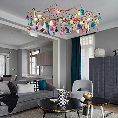 Runnup Ring Ceiling Lights Pendant Light Modern Agate Stone Chandelier In Rose Gold For Living Room Dining Room Kitchen Hallway,25.5" #TOP2