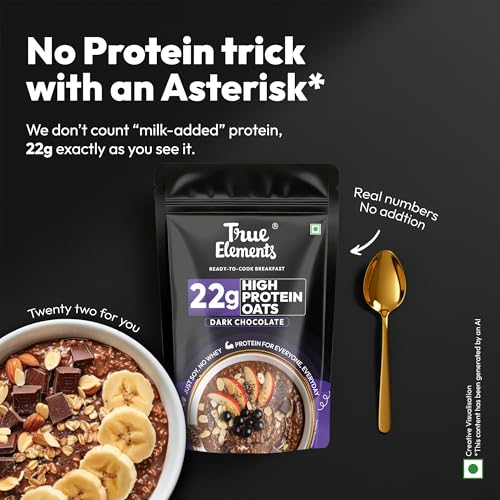Image of True Elements Protein Oats 400gm - Dark Chocolate Oats | Super Oats with 21g Plant Protein | Protein Rich Breakfast