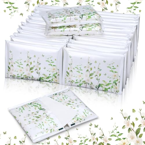 Image of Fourluoo 50 Pack Spring Magnolia Flower Pocket Tissues Individual Packs Bulk 3 Ply Magnolia Floral Wallet Travel Facial Tissues Packets for Spring Summer Wedding Party Supplies