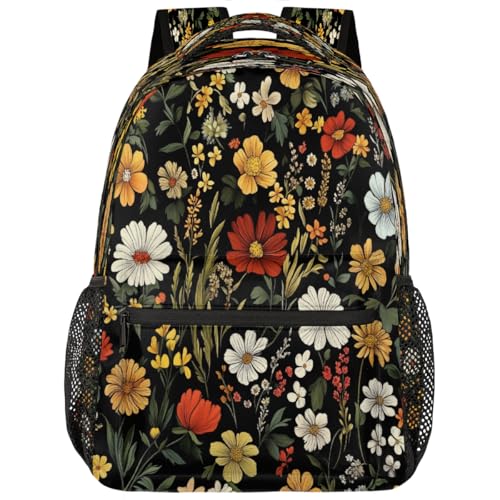 Patrón De Flores Silvestres Coloridas Dibujadas A Mano Mochila Informal Gran Capacidad Mochila Del Ordenador Ligera Mochilas Para Viaje Trabajo Hombre 29X40Cm