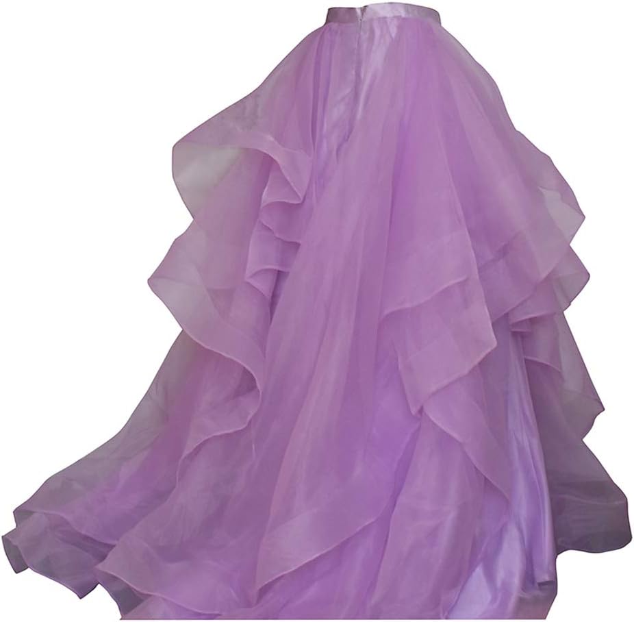 Women Long Maxi Wedding Skirt Bridal Skirt with Train Party Prom Ruffle Skirt S Lavender