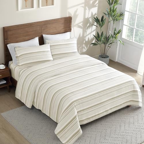 Image of ClevaHome Twin Sheets Set - 3 Pieces Fitted Bed Sheet Set, Desert Stripe | 16 inch Deep Pocket, Super Soft & Breathable, Enhanced Comfort & Easy Care, Classic Stripe Sheet Set